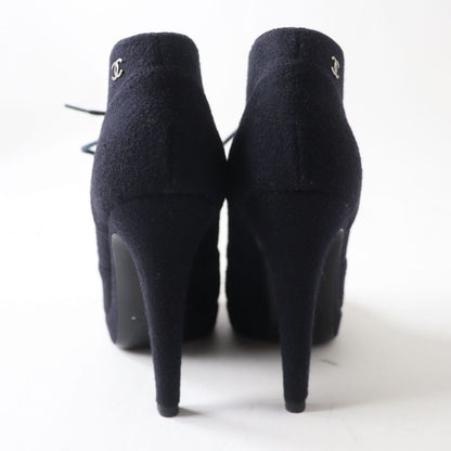 CHANEL Booties wool Navy x Red xSilver Women 35 1/2 C