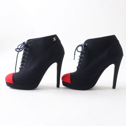 CHANEL Booties wool Navy x Red xSilver Women 35 1/2 C