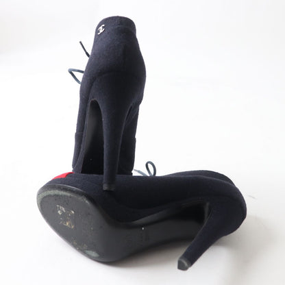 CHANEL Booties wool Navy x Red xSilver Women 35 1/2 C