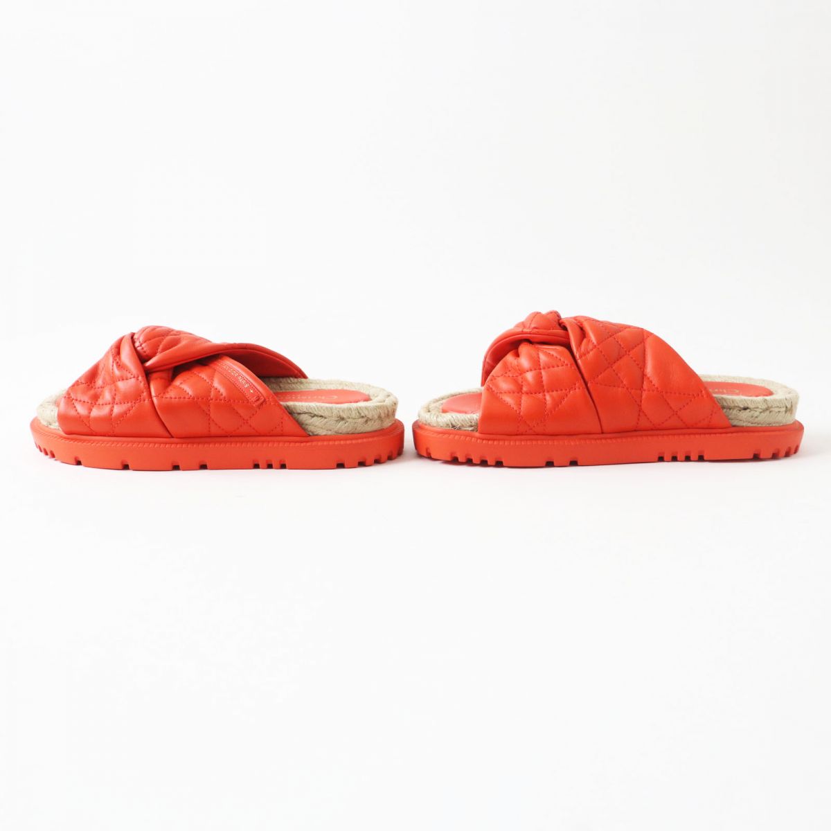 Christian Dior Sandals Main: Leather, Main: Jute Vermilion x Natural Women 37.5