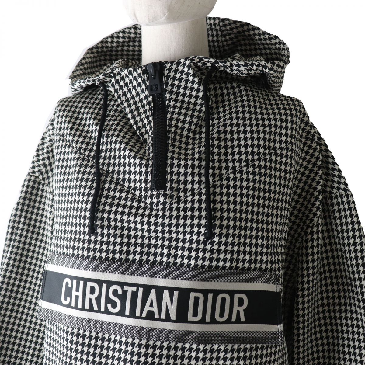 Christian Dior Hoodie Main: 100% polyester, Part: 100% polyester Black x White Houndstooth Pattern Women XS