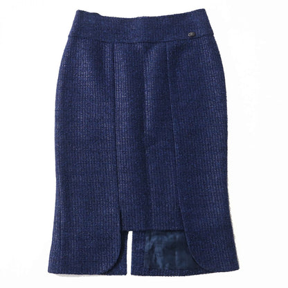 CHANEL skirt Outer: 49% viscose, Outer: 44% cotton, Outer: 7% polyamide, Lining: 75% cotton, Lining: 25% silk Blue x Black (Tweed) Women 34