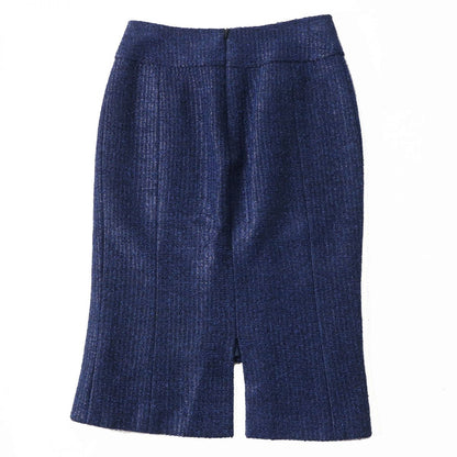 CHANEL skirt Outer: 49% viscose, Outer: 44% cotton, Outer: 7% polyamide, Lining: 75% cotton, Lining: 25% silk Blue x Black (Tweed) Women 34