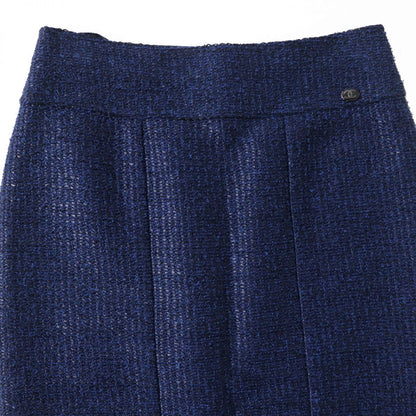 CHANEL skirt Outer: 49% viscose, Outer: 44% cotton, Outer: 7% polyamide, Lining: 75% cotton, Lining: 25% silk Blue x Black (Tweed) Women 34