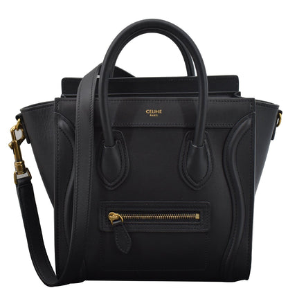 CELINE Nano Luggage Smooth Leather Tote Crossbody Bag Black