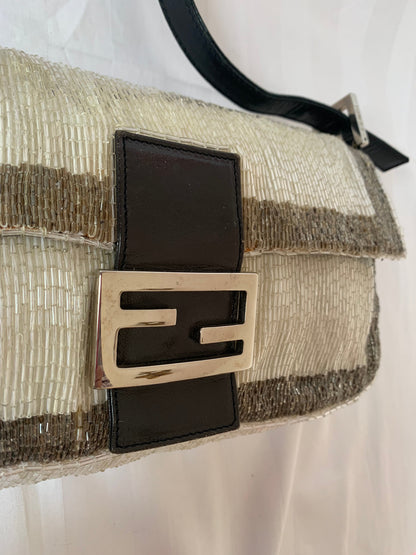 Fendi Baguette Glitter white and grey