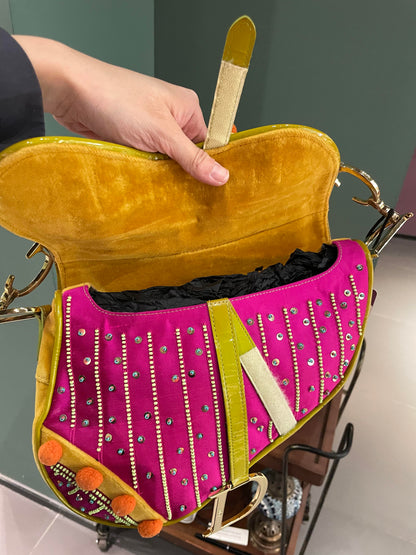 Limited Edition John Galliano era Dior Saddle bag with pompom and bead