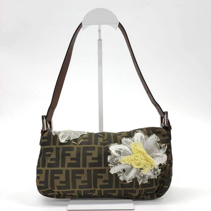 FENDI Baguette Zucca Print with Flower Embroidery