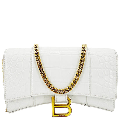 BALENCIAGA Hourglass Leather Wallet On Chain Bag Off White