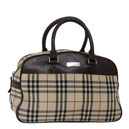 Luxury Burberry Nova Check Hand Bag Nylon Beige Auth mr097