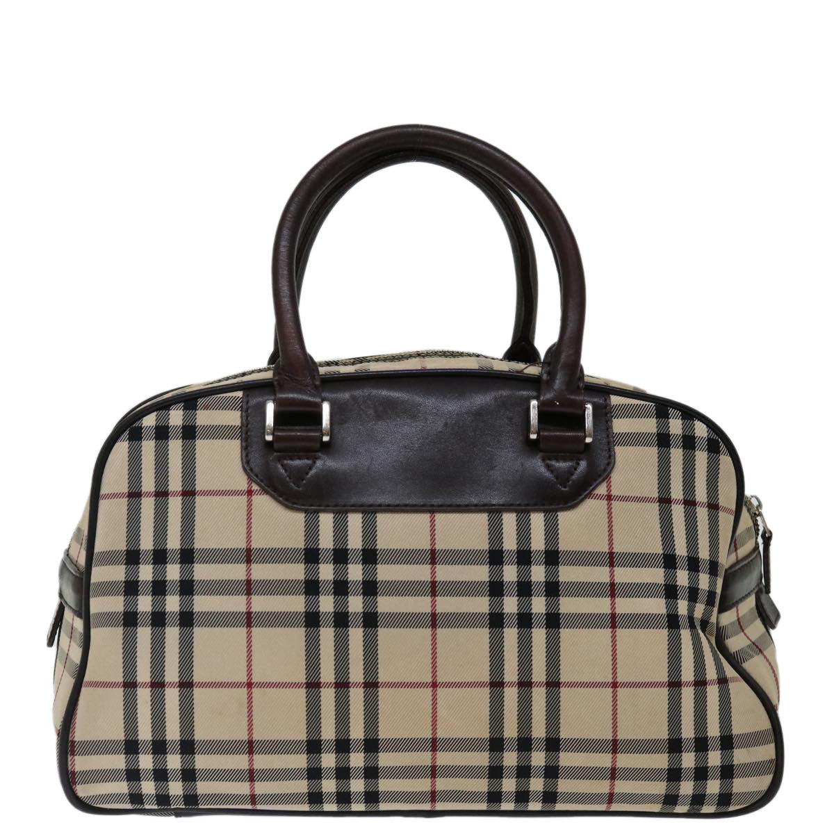 Luxury Burberry Nova Check Hand Bag Nylon Beige Auth mr097