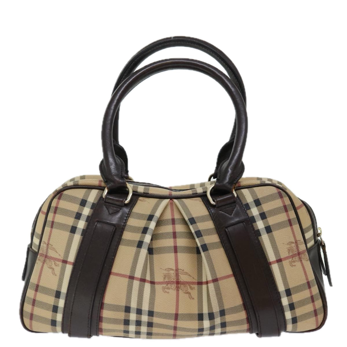 Luxury Burberry Nova Check Hand Bag PVC Beige Auth mr098