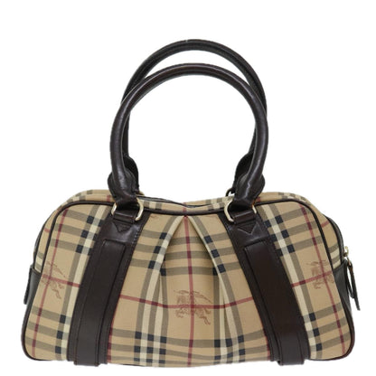 Luxury Burberry Nova Check Hand Bag PVC Beige Auth mr098