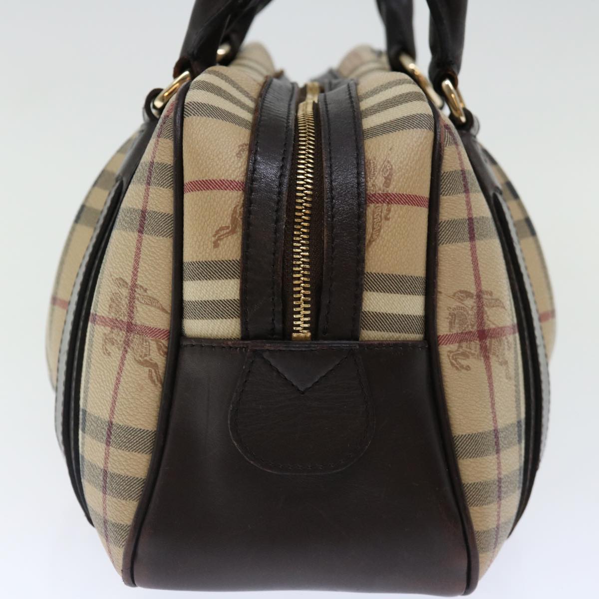 Luxury Burberry Nova Check Hand Bag PVC Beige Auth mr098