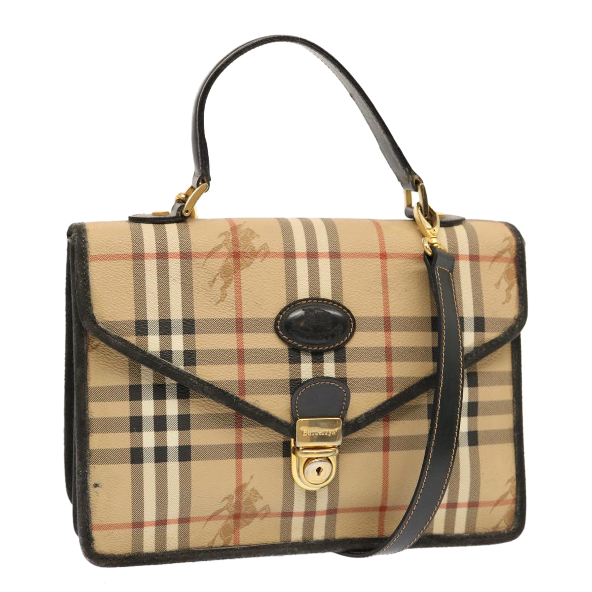 Luxury BurberrySs Nova Check Hand Bag PVC 2way Beige Auth mr100