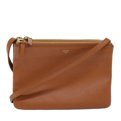 Luxury CELINE Trio Shoulder Bag Leather Brown  mr168