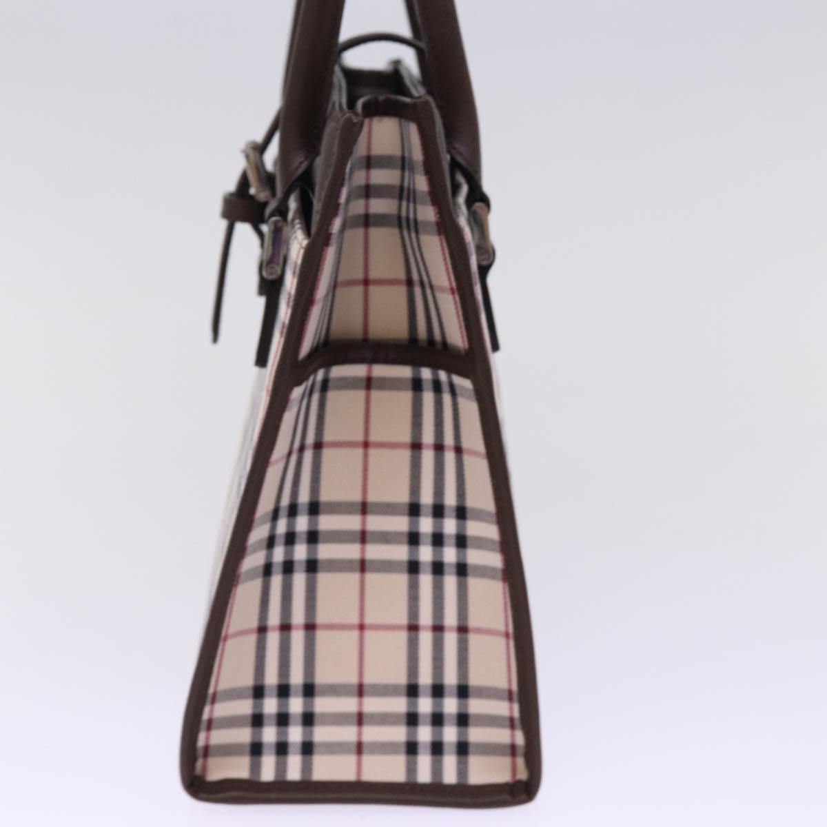 Luxury Burberry Nova Check Hand Bag Nylon Canvas Beige Auth mr245