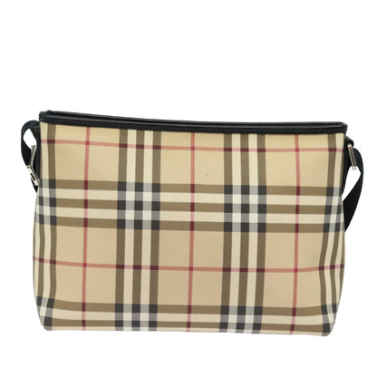 Luxury Burberry Nova Check Shoulder Bag PVC Leather Beige Auth mr252