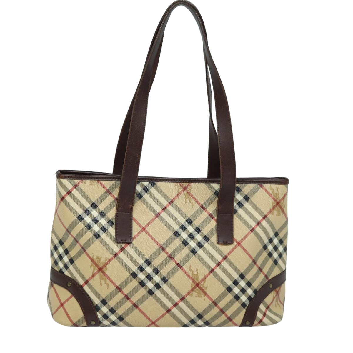 Luxury Burberry Nova Check Tote Bag PVC Leather Beige Auth mr261