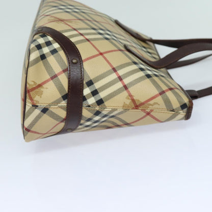Luxury Burberry Nova Check Tote Bag PVC Leather Beige Auth mr261