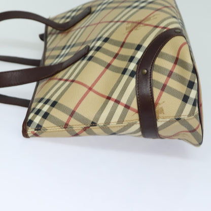 Luxury Burberry Nova Check Tote Bag PVC Leather Beige Auth mr261