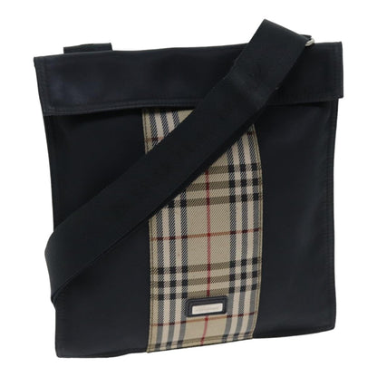 Luxury Burberry Nova Check Shoulder Bag Nylon Beige Black Auth mr272