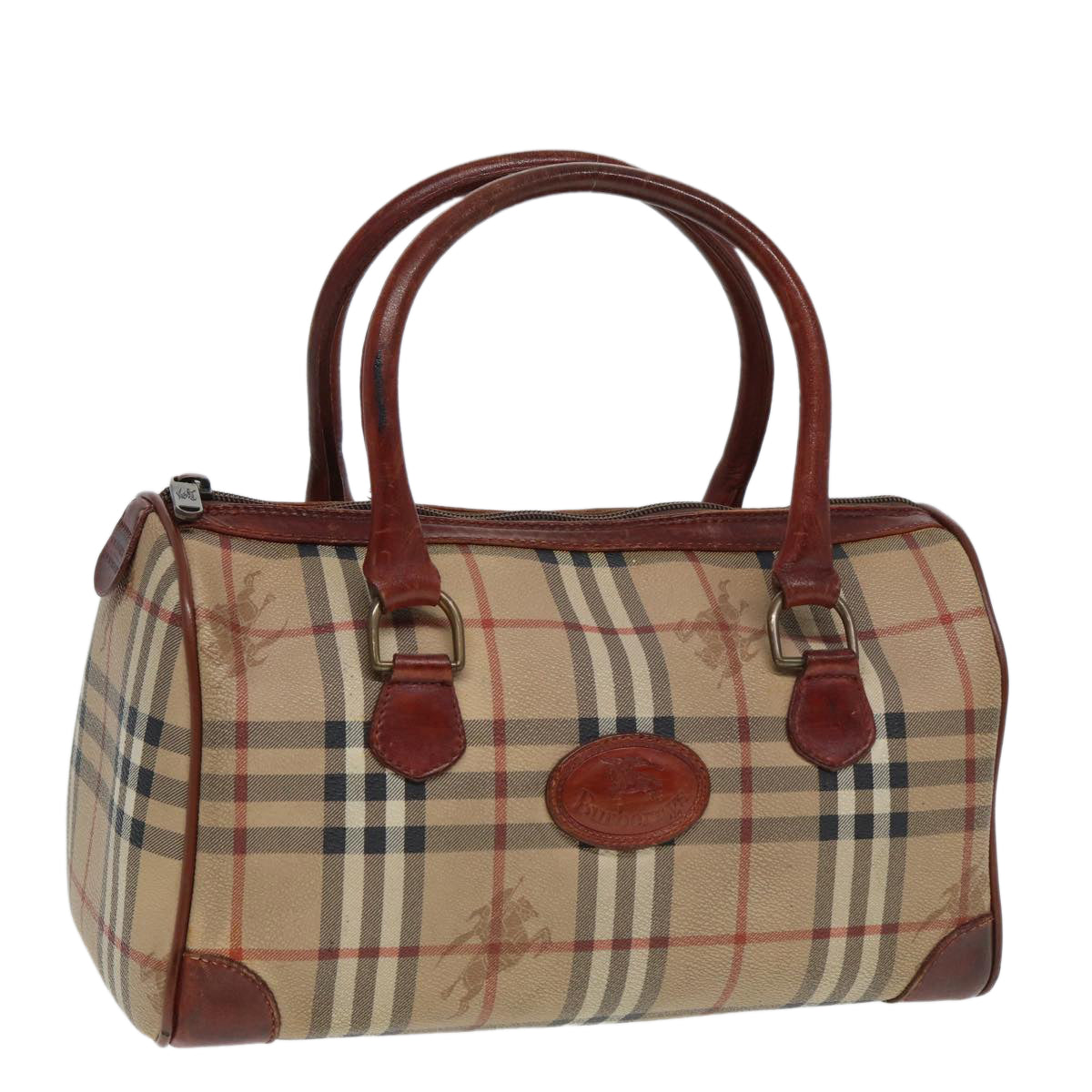 Luxury BurberrySs Nova Check Hand Bag PVC Leather Beige Auth mr276