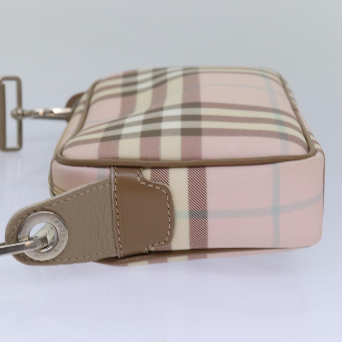 Luxury Burberry Nova Check Shoulder Bag Coated Canvas Pink Auth mr285
