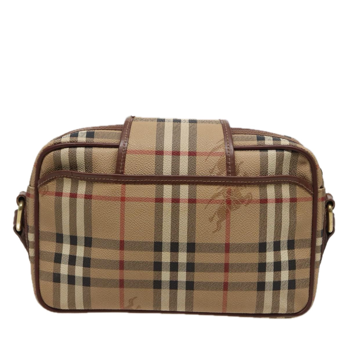 Luxury BurberrySs Nova Check Shoulder Bag PVC Leather Beige Auth mr288