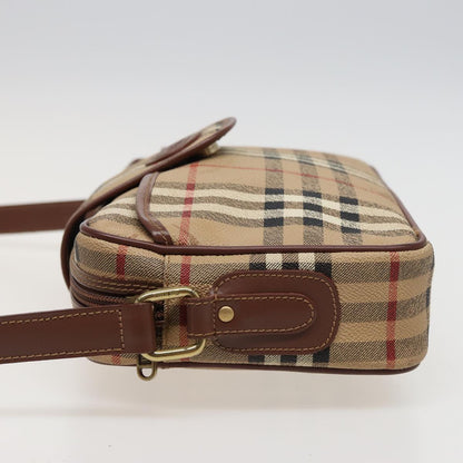Luxury BurberrySs Nova Check Shoulder Bag PVC Leather Beige Auth mr288