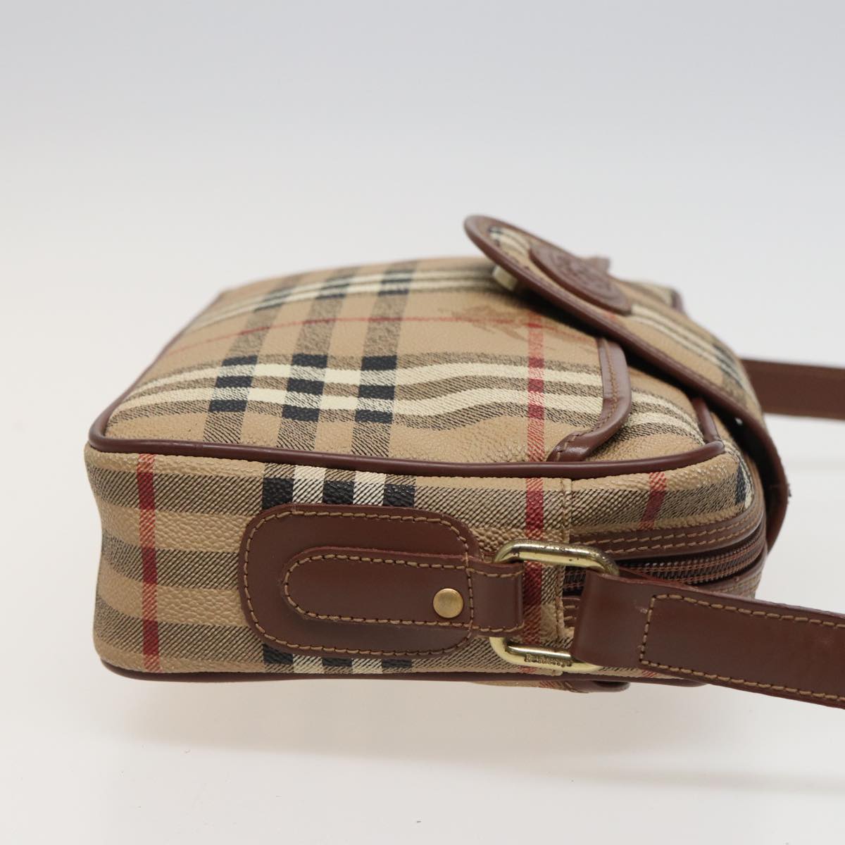 Luxury BurberrySs Nova Check Shoulder Bag PVC Leather Beige Auth mr288