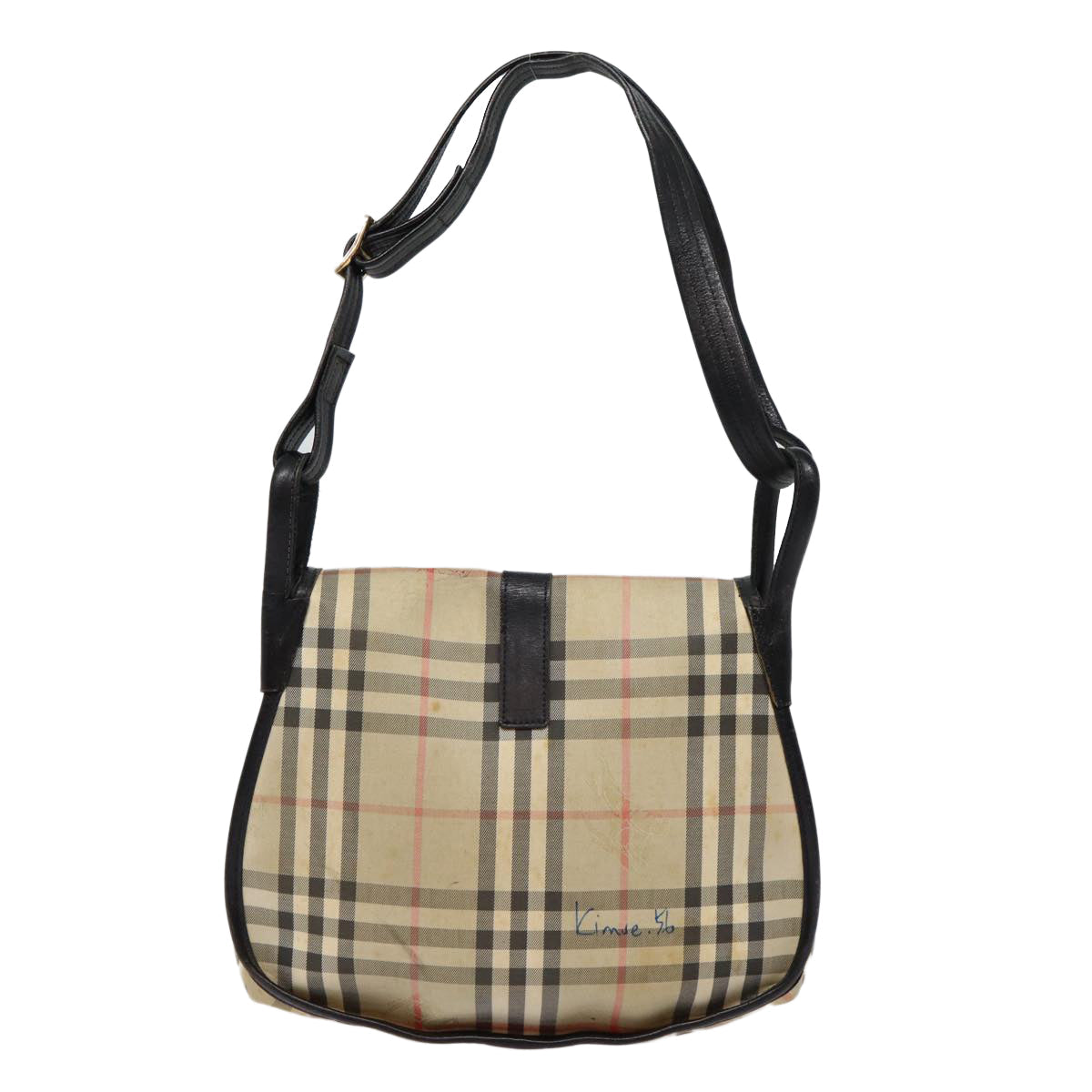 Luxury BurberrySs Nova Check Shoulder Bag Canvas Beige Black Silver Auth mr460