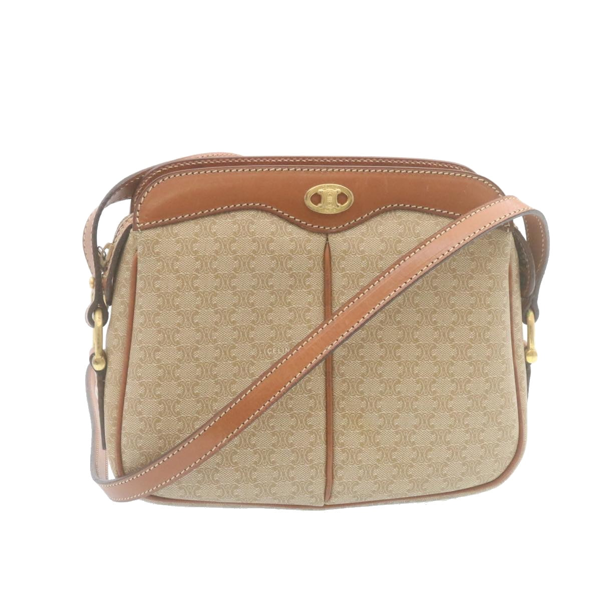 Luxury CELINE Macadam Canvas Shoulder Bag PVC Leather Beige  34678