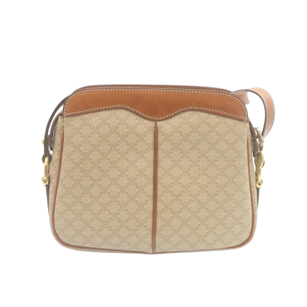Luxury CELINE Macadam Canvas Shoulder Bag PVC Leather Beige  34678