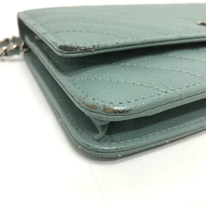 CHANEL Shoulder Bag Caviar skin blue Long Wallet Purse Bag Crossbody Vstitch COCO Mark CC