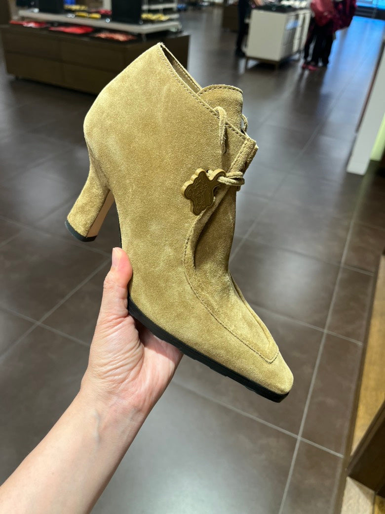 Luxury Burberry LF Storm Jute Bootie Suede Heeled Ankle Boots Size 38.5