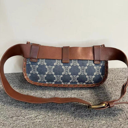 Luxury CELINE Triomphe Blue Canvas Belted Waist Bag Medium