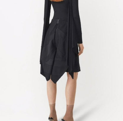 Luxury Burberry Flog Drape Intarsia Satin Skirt Black