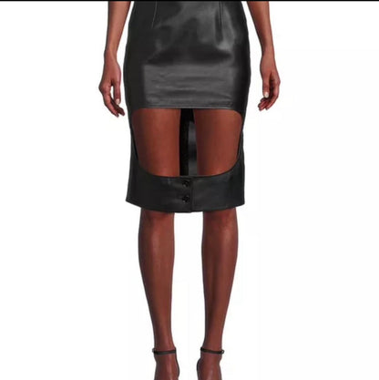 Luxury Burberry Florence Black Cut Out Leather Skirt