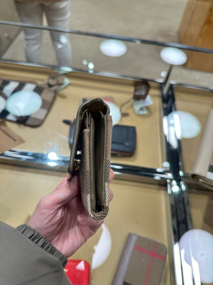 Luxury Burberry LS Lancaster Wallet in Beige Leather Plaid Style