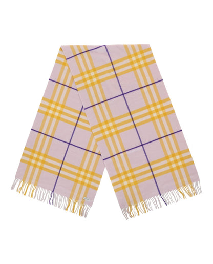 Luxury Burberry Check-Pattern Fringed Cashmere Scarf Womens 8079555