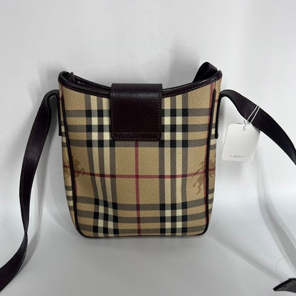 Luxury Burberry Beige Leather Check Crossbody Bag