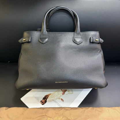 Luxury Burberry Black Leather Tote Bag Medium Size