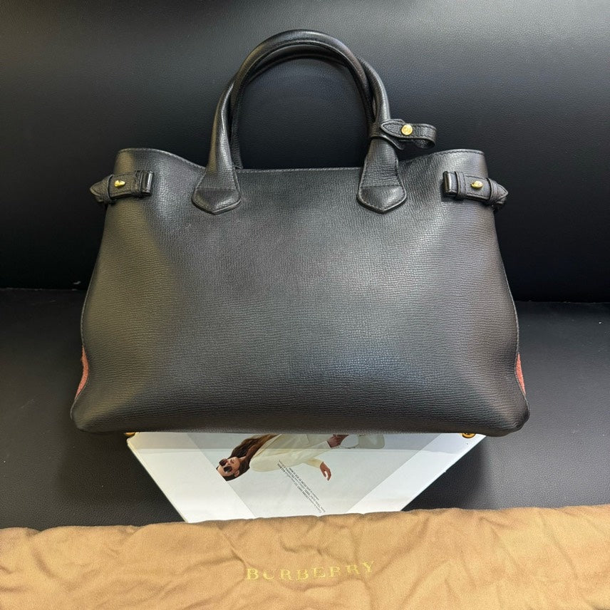 Luxury Burberry Black Leather Tote Bag Medium Size