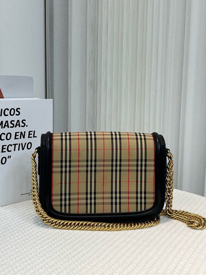 Luxury Burberry Grace Beige Plaid Shoulder Bag