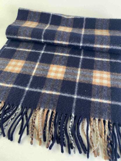 Luxury Burberry Check Pattern Navy Beige Wool Scarf