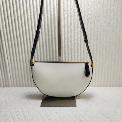 Luxury Burberry Halfmoon Bag White Leather Crossbody