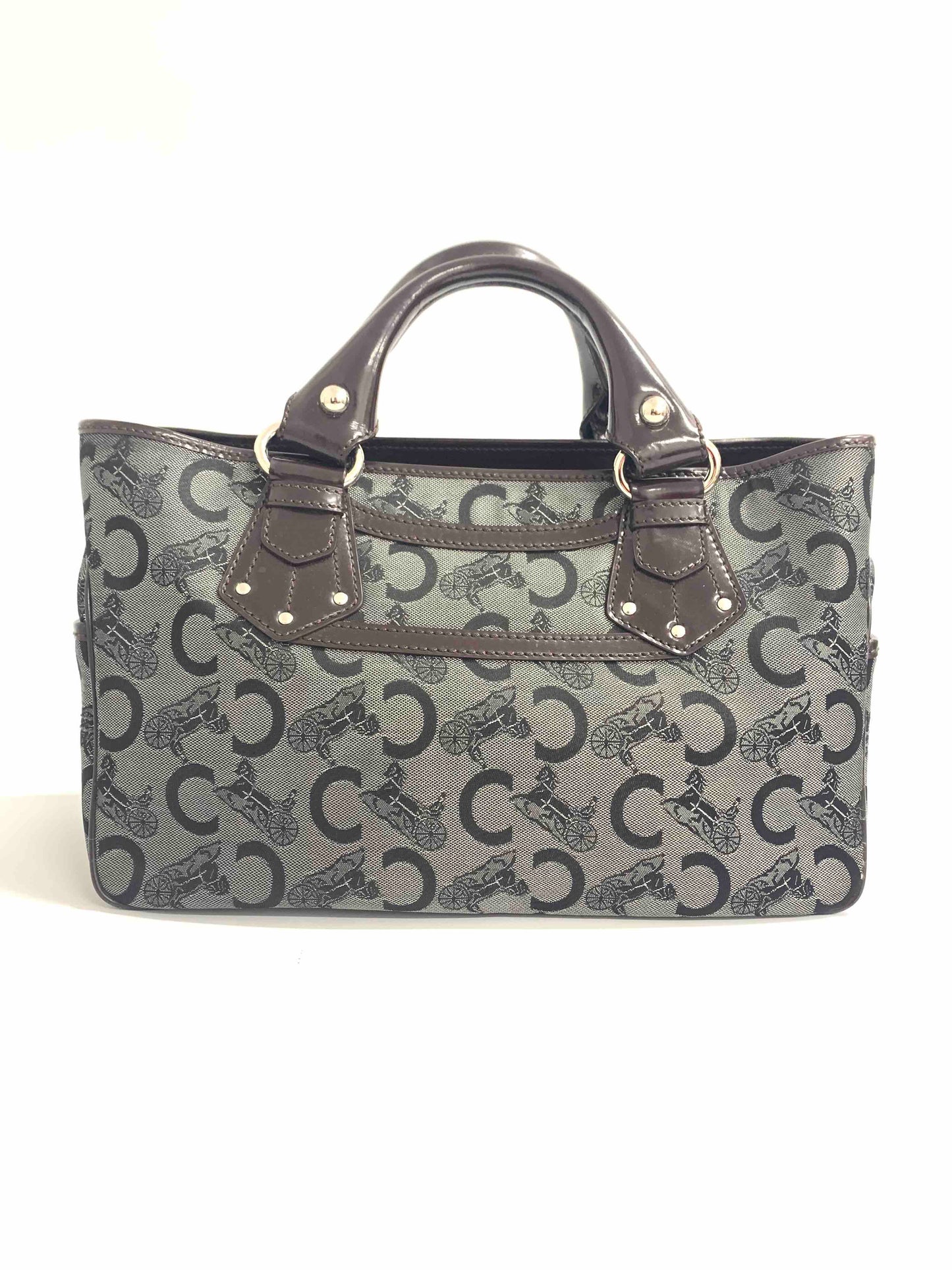 Luxury CELINE Vintage Pattern Gray Canvas Top Handle Bag