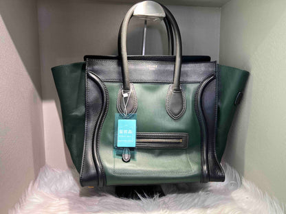 Luxury CELINE Luggage Smiling Face Bag in Green and Black Leather