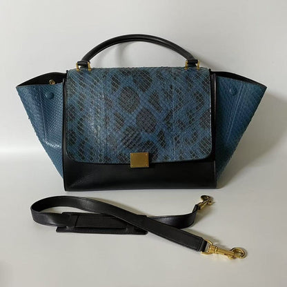 Luxury CELINE Two Ways Bag in Blue and Black Python Leather -  Satchel